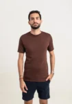 CAMISETA PIMA - GOLA CRUZADA DUPLA - MARROM